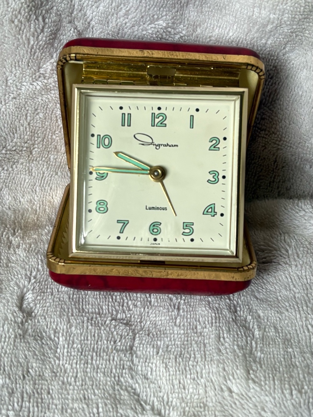 Ingraham Vintage Travel Alarm Clock With Fold Up Case